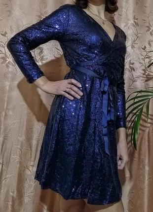 Платье вечернее темно-синее6 фото