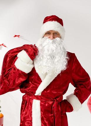 Новогодний костюм ткань сатин. в комплекте: халат, шапка, борода, перчатки, мешок. длина 155см, обьем до 155 см 44 - 54