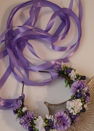 Нежный цветочный венчик фиолетовый, обруч, ободок