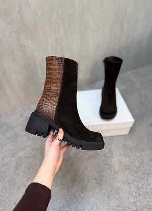 Жіночі черевики із натуральної шкіри та замші на масивній підошві мішель