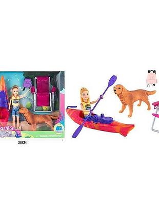 Кукла st 5616-14 с набором аксессуаров: миниатюрное кресло, игрушечная байдарка, фигурка собаки, стильный