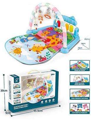 Коврик 972 (24) музыкальный с мелодиями, световым эффектом, 4 погремушки, зеркальце, упаковка