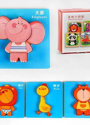 Дерев’яна розвиваюча гра-рамка 'вкладиш' c 53811 (36) з чотирма картинками тварин у наборі