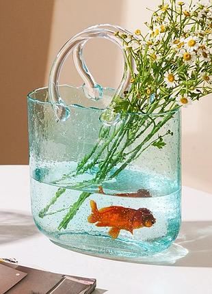 Ваза стеклянная 18660 19.5х28 см голубая