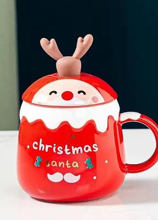 Кружка с крышкой новогодняя merry christmas 3 13700 450 мл