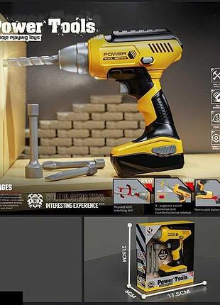 Детский шуруповерт т 002 (48) с 4 насадками, автоматическим вращением и режимом реверс, на батарейках в