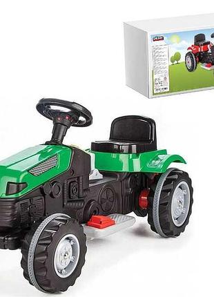 Детский электрический трактор 05-116 зеленый от pilsan с аккумулятором 6v, регулируемым сиденьем и резиновыми