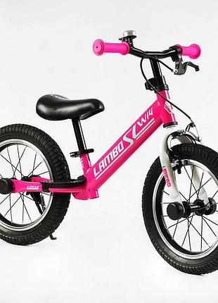 Беговел corso lambo lb-14962 с алюминиевыми ободами и ручным тормозом, 14-дюймовые резиновые колеса, подножка