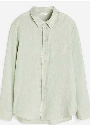 Женская фисташковая льняная рубашка рубашка блузка бренд h&amp;m, р.м