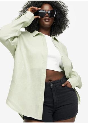 Жіноча фісташкова лляна льон сорочка рубашка блузка блуза бренд h&m, р.м