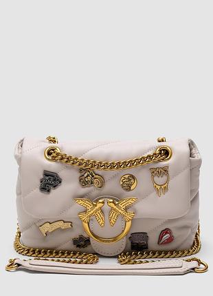 💎 pinko grey quilted leather love mini puff pins 22 х 15 х 9 см