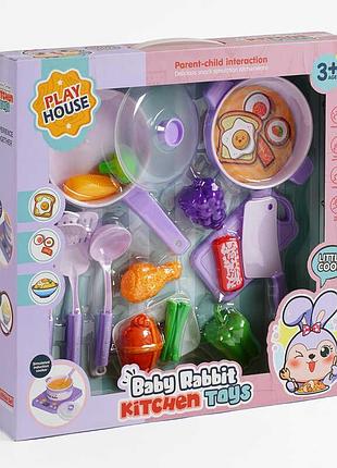 Набір дитячого посуду hy 22-4 (24) 17 елементів з іграшковими продуктами в коробці