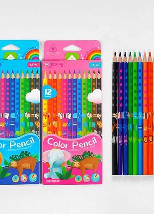 Цветные карандаши c 61982 (240) двух видов, 12 оттенков в коробке