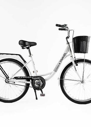 Детский городской велосипед corso «travel» 26`` tl-26309 с корзиной и багажником, рама 16.5``