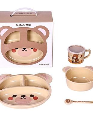 Детский набор посуды медведь 18570 4 предмета коричневый