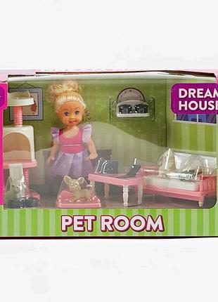 Кукла k 899-132 (48/2) высотой 10 см с комнатой для питомцев и декоративными предметами в коробке