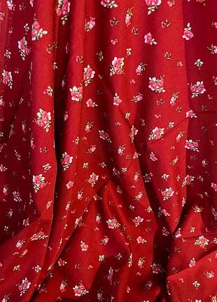 Штапель красный с цветами | отрез 1,5 м