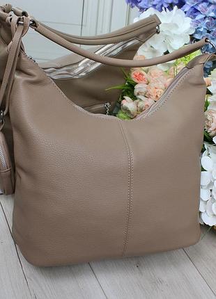 Женская стильная и качественная сумка мешок из эко кожи темный беж