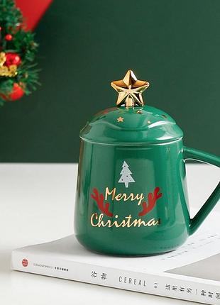 Кухоль з кришкою і ложкою золота зірка ялинка 5759 400 мл