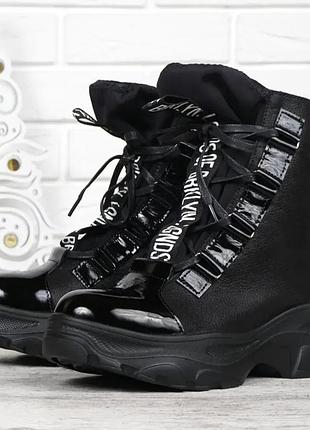 Ботинки кожаные зимние женские турция number 22 черные люкс