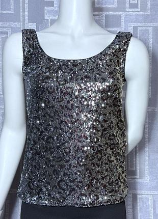 Блуза женская 40-42 (uk6) размер m&amp;sрядная праздничная блестящая в пайетках без рукавов на новый год