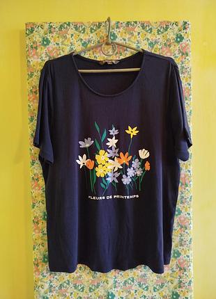 Жіночий одяг 🌈 футболка з принтом квіти 48/50 розмір