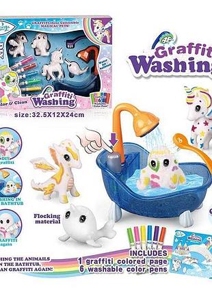 Набор 804 (24) с фигурками животных, водяным насосом, 6 маркерами, ванночкой и щеткой в упаковке
