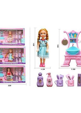 Кукла l 5-30 (120/2) 3 вида с одеждой и косметическим столиком, в подарочной коробке