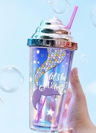 Склянка з трубочкою lets he mermaid 7383 420 мл рожева