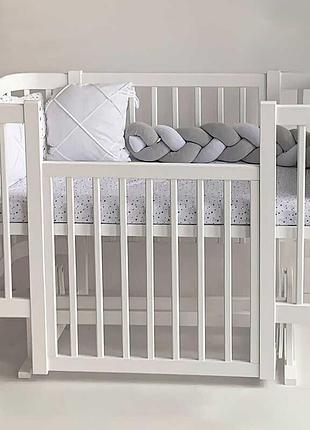 Гр кроватка 'мия' (1) бук, шарнирный подшипник, опускающаяся боковина, белая стойка