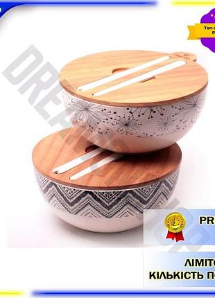 Dm бамбукова миска kamille специфікація 2.2 240 мм з кришкою та паличками для приготування салатів та spe|lz