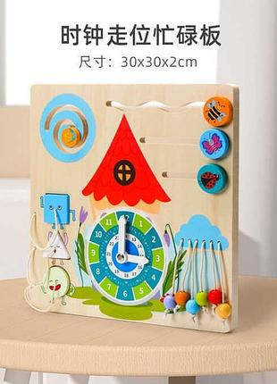 Розвиваюча дерев'яна панель c 66129 (40) з інтерактивними елементами та кольоровими деталями