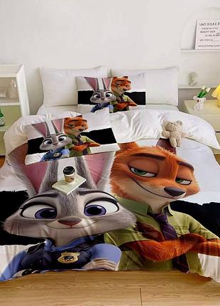 Постельное белье 3d полуторное из микросатина зоотрополис 31439 150х215 см 50х70 см