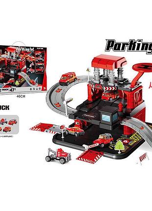 Трек 666-10 (24) з 3 металевими машинками, вертольотом, 3 ярусами, наклейками, у коробці