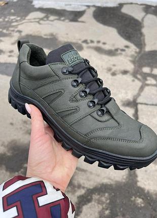 Тактические кожаные демисезонные кроссовки на мембране олива