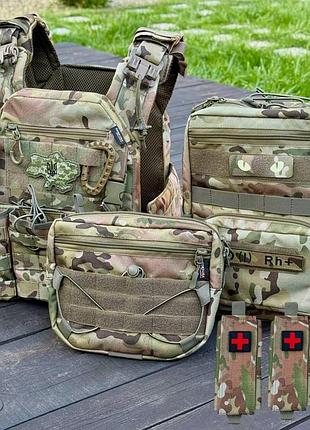 Тактичний жилет v10 + 5 підсумків, рюкзак та напашник піксель