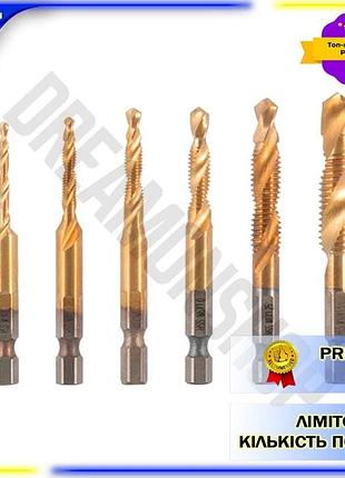 Dm набор сверл-метчиков intertool спецификация 2.2 m3 m4 m5 m6 m8 m10 6шт для нарезки резьбы в металле spe|lz