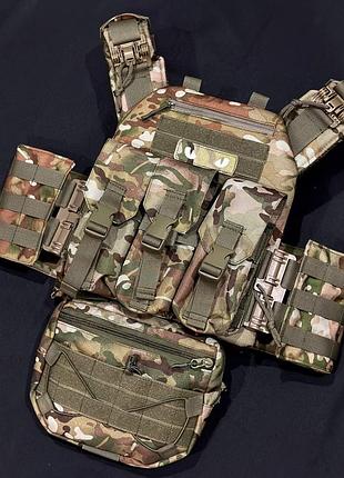 Комплект плитоноска швидкого скидання +4 підсумків мультикам олива