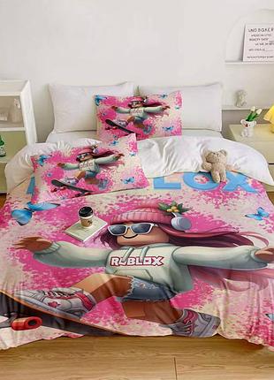 Постільна білизна 3d полуторна з мікросатину roblox №4 31493 150х215 см 50х70 см