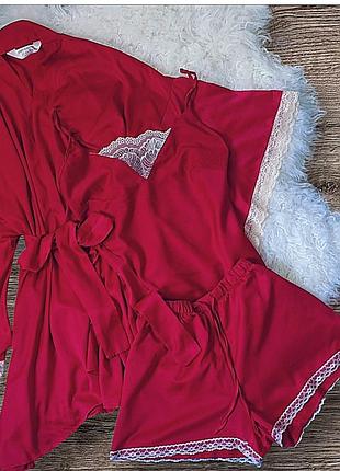 Піжама трійка(шорти+майка+халат)