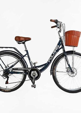 Детский велосипед corso «polaris» 26`` ps-12833 + корзина синий, рама 16.5``, 7 передач