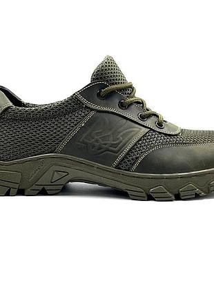 Тактичні літні шкіряні кросівки вставки 3d сітка олива 45