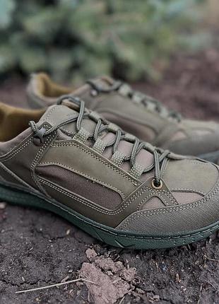 Тактические летние кожаные кроссовки вставка cordura 1000d олива 41