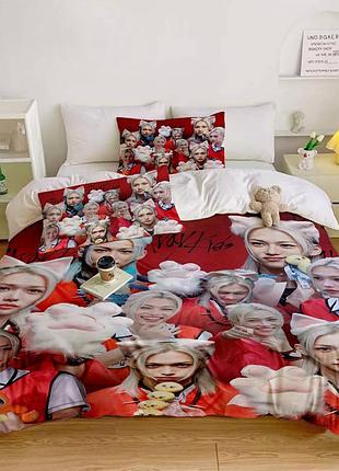 Постільна білизна 3d полуторна з мікросатину stray kids №3 31477 150х215 см 50х70 см