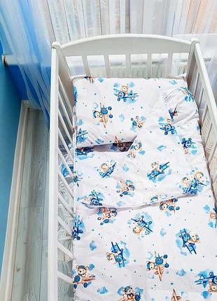 Детское покрывало с рисунком медвежонка на самолетике, размер 110x90 см, ткань бязь gold lux, бренд bimbo