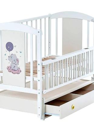 Гр кроватка лили «слоник» (1) с шарнирным подшипником, откидной боковиной и вместительным ящиком, цвет