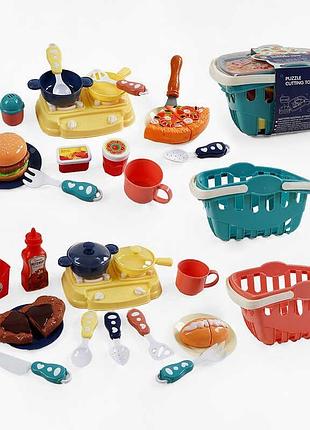 Дитячий комплект посуду з продуктами 848-226 (48/2) 2 види, ніж, плита, у кошику