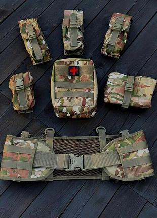 Разгрузочный пояс рпс pro с прочным ремнем на фастексе с функцией "lock" + 6 подсумков олива