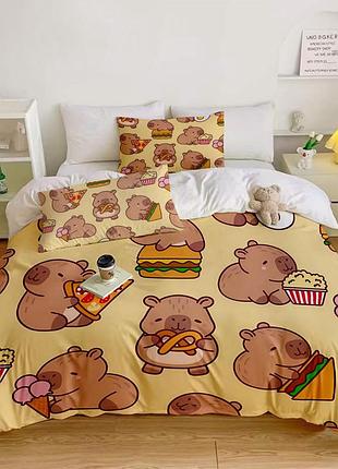 Постельное белье 3d полуторное из микросатина капибара 32044 150х215 см 70х70 см
