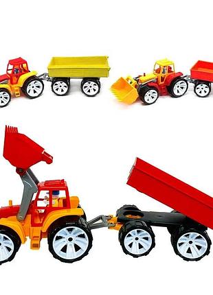 Игра трактор bams с ковшом и прицепом - цветной 007/10 (4) "bamsic" в сетке